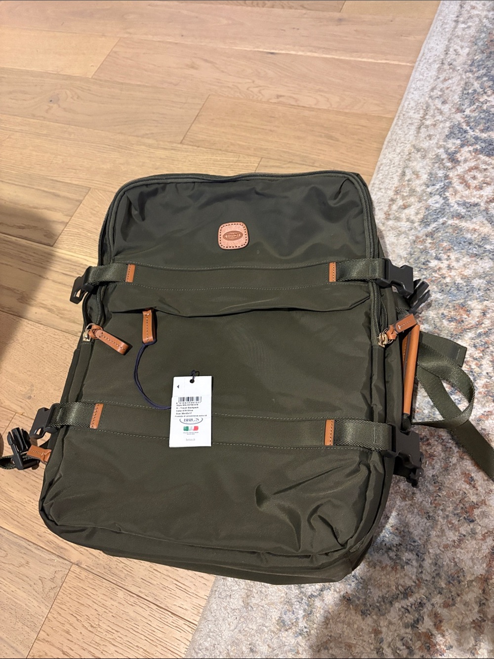 Bric's Olive Green Travel Backpack with Brown Accents
